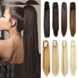 Budabuda 24Inch Long Straight Ponytail Hair Extensions For Women Synthetic Claw On Ponytail Hairpiece Black Blonde Brown