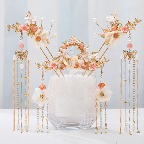 Chinese Hanfu Hair Accessories Set Long Fringed Vintage Hairpins Flower Handmade Hair Sticks For Women Traditional Retro Jewelry