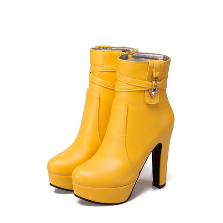 White Ankle Boots Women Platform Shoes Fashion Buckle High Heels Yellow Black Autumn Winter Women's Short Boot Large Size 44 50