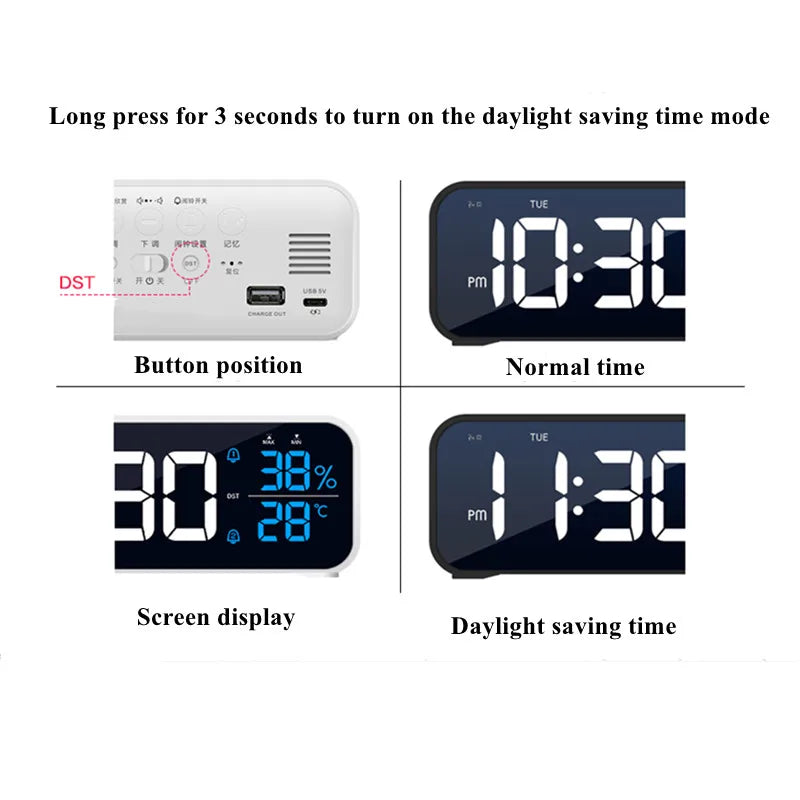 Music Alarm Clock Temperature Humidity Voice Control/Alaways On Table Clock Dual Alarm Wall  Rechargeable Digital LED Clocks