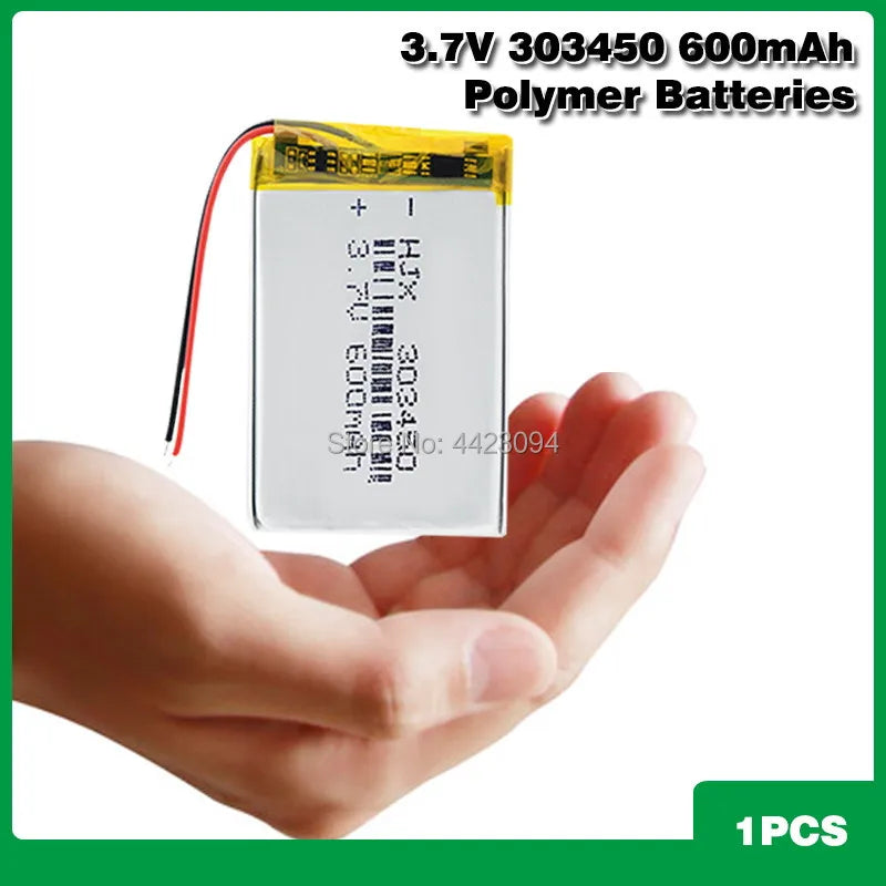 Rechargeable 3.7V 600mAh Battery 303450 Lithium Polymer Li-Po li ion Battery Lipo cells For MP3 MP4 GPS Electric Toy BT Headset