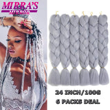 6 Bundle Braiding Hair 24 Inch Synthetic Jumbo Box Braids Afro Hair Extensions for Braids Pure/Ombre Color Silver Grey Fake Hair