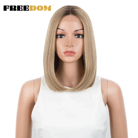 FREEDOM Straight Synthetic Lace Wigs Short Bob Ombre Blue Colorful Wigs For Black Women Cosplay Wigs Middle Part Lace Wig