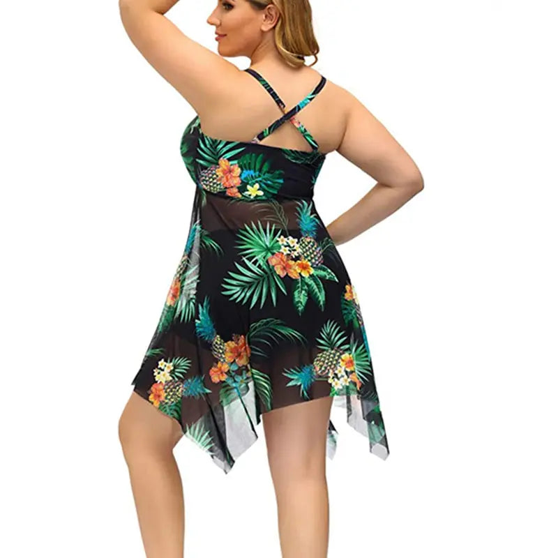 Women's Plus Size Swimsuit 2024 Stylish New Two Piece Tankini Set Mesh Beach Dress with Boyshort Swimwear Women Bathing Suits