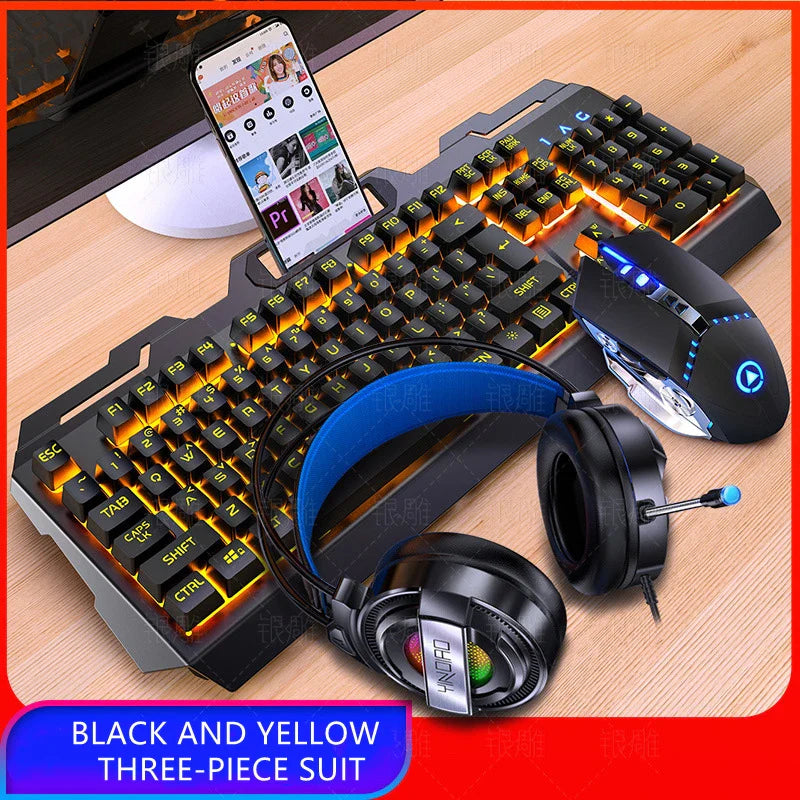 V2 Gaming Keyboard Mouse Headset Set Mechanical Feel Game 104 Keys Keyboards 3200DPI Mice Headphone Combos for PC Gamer