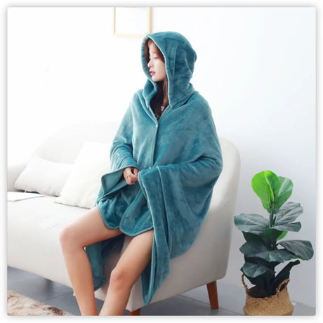 Textile City Ins Hooded Blanket Trend Plush Thick Throw With Buttons Shawl Cloak Warm Flannel Solid Shawl Throw Blanket