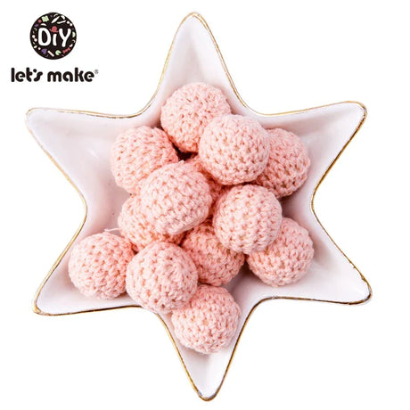 Let's Make 100Pcs Crochet Beaded Wood Teether 16mm Round Baby Wooden Teether Crochet Toys Braided Teething Beads Baby Oral Care