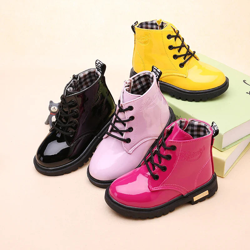 New Children Shoes Boots for Children Size 21-37  Boots for Girl PU Leather Waterproof Winter Kids Snow Shoes Girls Boots