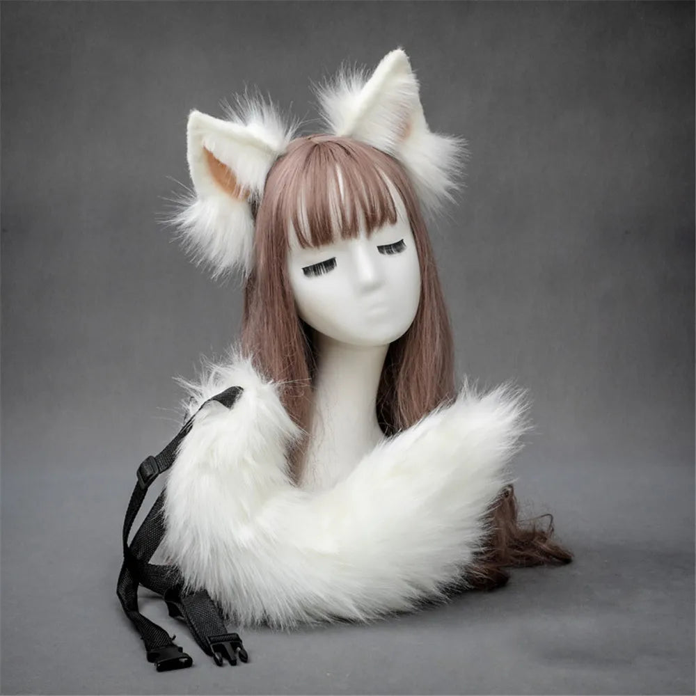 Plush Dog Cat Ears Cosplay Lolita Headband Dog Cat Tail Lolita Accessories Hand-made Animal Ears Headwear Kawaii Accessories