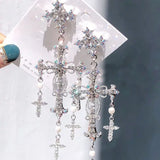 MWsonya New Palace Style Silver Color Luxury Crystal Cross Dangle Earrings for Women Elegant Tassel Party Jewelry Gifts