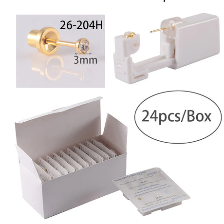 24pcs/Box NO PAIN Piercer Tool Machine Kit Stud Disposable Sterile Ear Piercing Unit Cartilage Tragus Helix Piercing Gun Jewelry