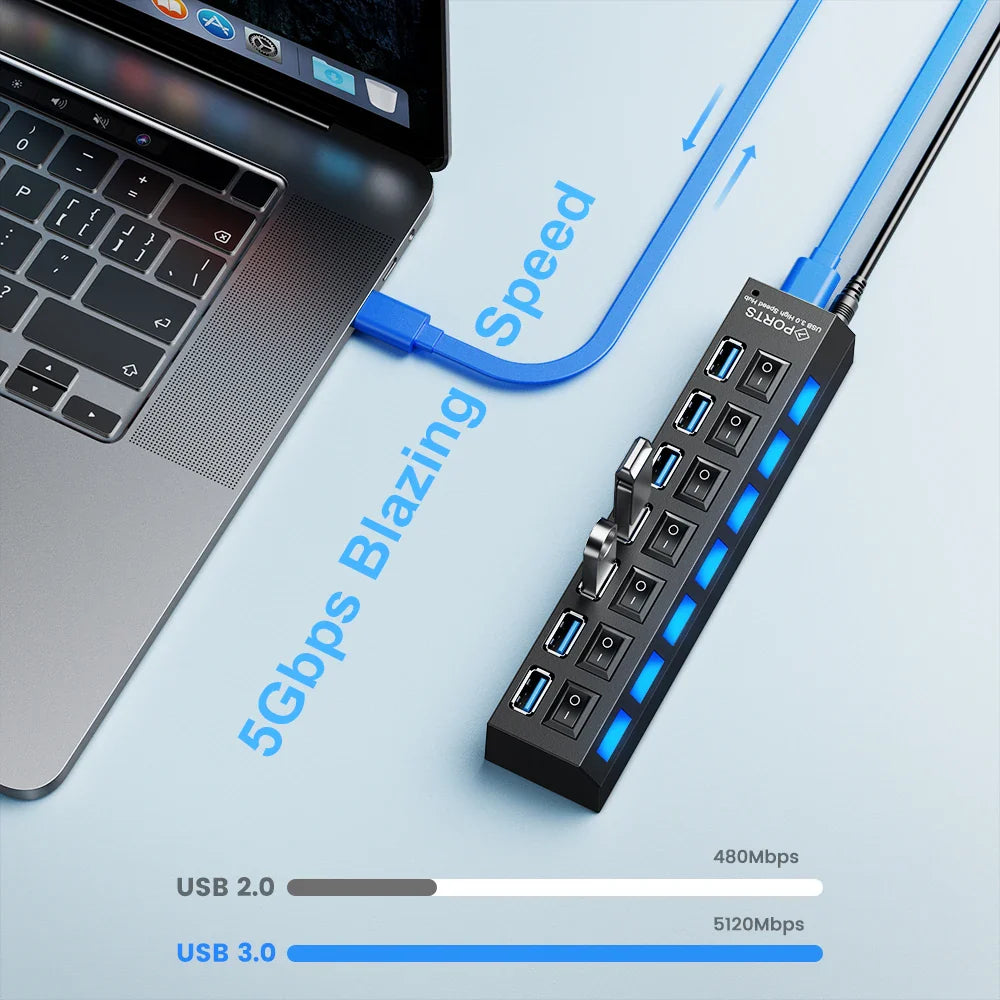 USB Hub 3.0 USB 3 0 Hub Multi USB Splitter 3 Hab Use Power Adapter Multiple Expander 2.0 Hub With Switch For Laptop Accessoriess