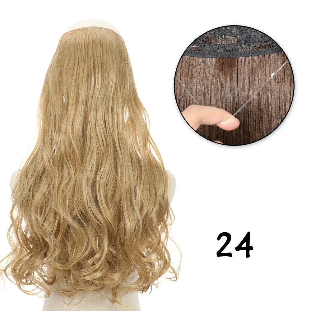 Hair Extensions No Clips Synthetic Fake Hair Ombre Pink Blonde Brown Black Natural Wavy Curly False Hair Piece For Woman