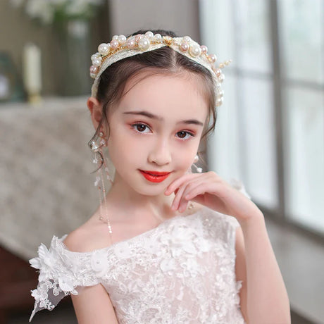 New Silver Color Gold Handmade Headbands Pearls Crystal Tiara Chlidren Hairbands Wedding Hair Accessories Veil Women Girls Kid