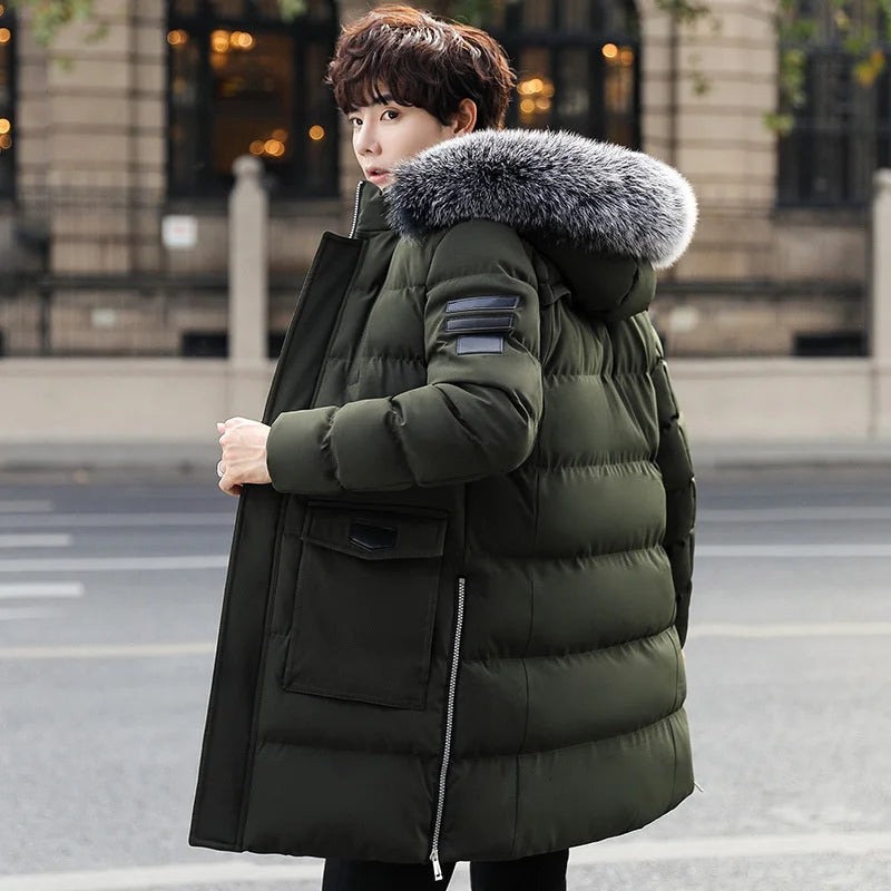 Jacket Winter Men Clothing Streetwear Down Cotton Coat Man Thick Warm Big Fur Hooded Parkas Ropa De Hombre Hiver 669999