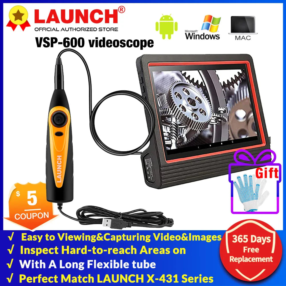 Launch VSP600 USB Inspection Camera VSP-600 Videoscope 5.5MM 6 LED Light for X431 tools for View record save images and vides