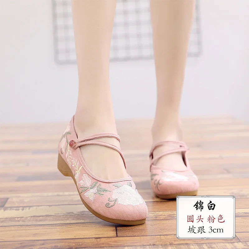 comemore Jacquard Embroidered Women Soft Bottom Ballet Flats Elegant Ladies Casual Strap Ballerinas Chinese Style Cotton Shoes