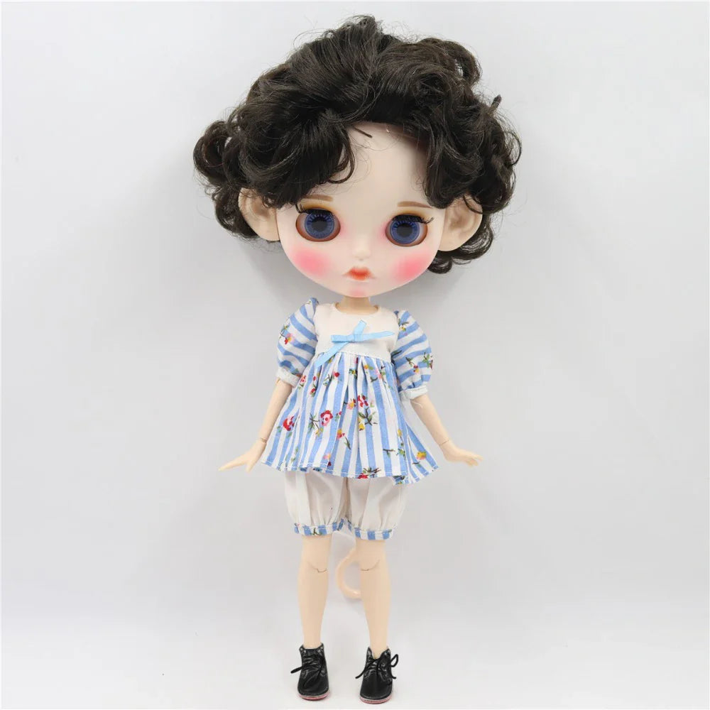 ICY DBS Blyth doll 1/6 toy white skin joint body bjd black hair matte face with eyebrow custom doll 30cm