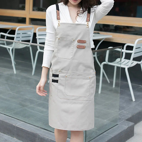 New Fashion Canvas Kitchen Aprons For Woman Men Chef Work Apron For Grill Restaurant Bar Shop Cafes Beauty Nails Studios Uniform