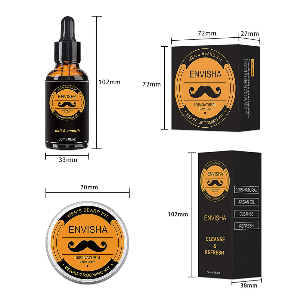 1Set Men Beard Grooming Kit Mustache Beard Hair Growth Oil Styling Tool Beard Essential Balm Comb Moisturize Wax Scissor