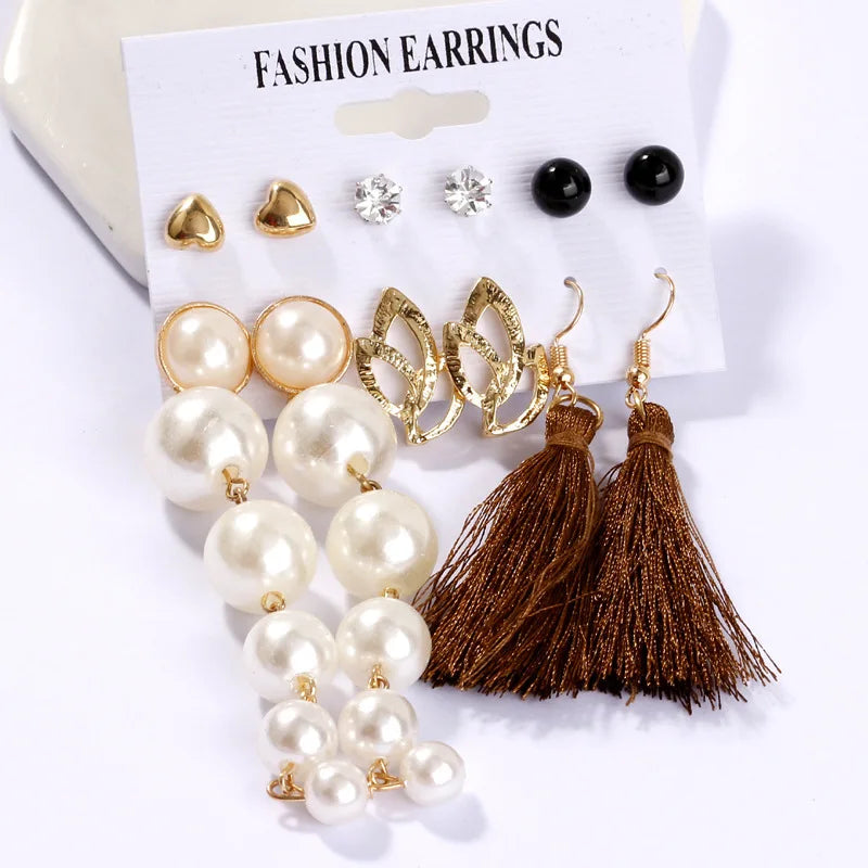 LATS Women's Earrings Set Tassel Pearl Earrings for Women Bohemian Fashion Jewelry 2020 Geometric Kolczyki Hoop Earings