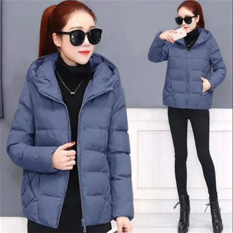 Short Hooded Cotton Jacket Women Parka Coats Autumn Winter Windproof Warm Outwear Solid color Padded  4XL 5XL Zip Cotton Jacket