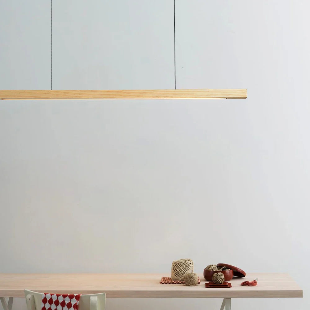 Wooden Pendant Lights Hanging Lamp Modern Table LED Long Linear Light Kitchen Island Lighting for Dining Living Room Office