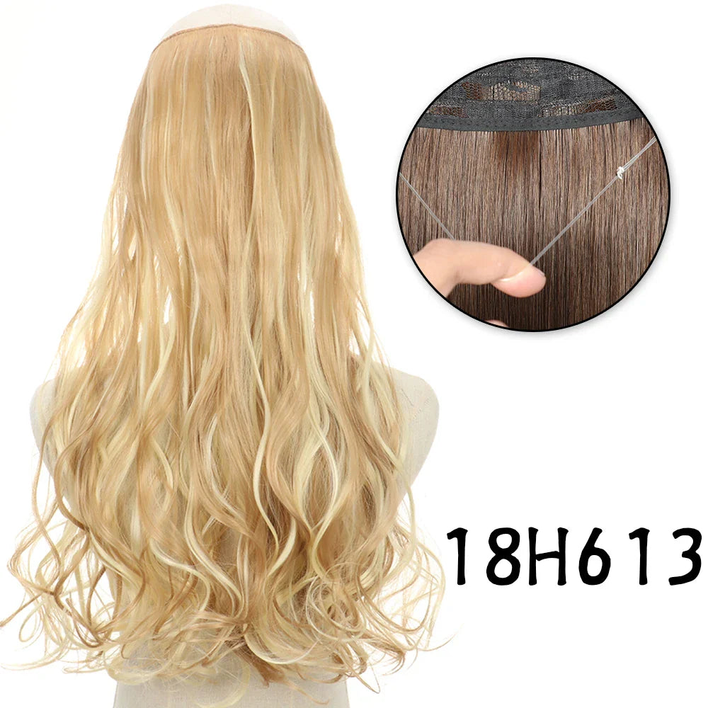 Hair Extensions No Clips Synthetic Fake Hair Ombre Pink Blonde Brown Black Natural Wavy Curly False Hair Piece For Woman