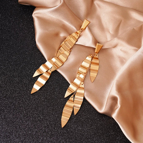 Vintage Leaves Earrings Heavy Metal Gold Studs Tassel Ethnic Geometric Pendant Y2K For Women Bohemian Jewelry