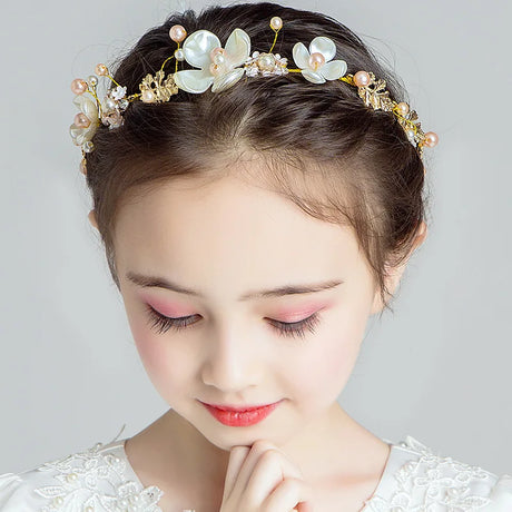 New Silver Color Gold Handmade Headbands Pearls Crystal Tiara Chlidren Hairbands Wedding Hair Accessories Veil Women Girls Kid