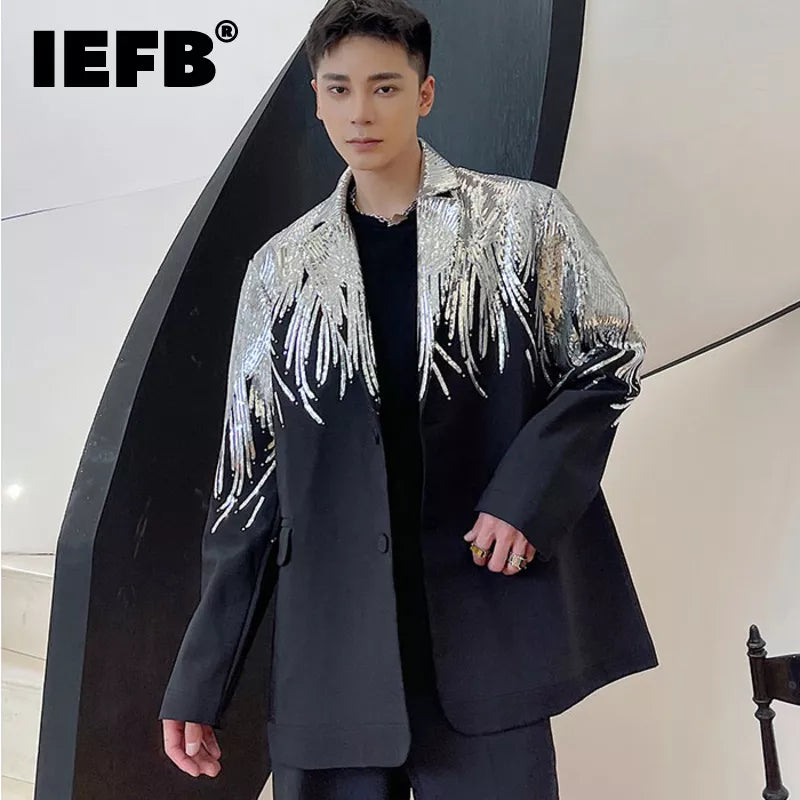 IEFB Heavy Craft Embroidery Sequin Trend Casual Men's Blazer 2023 New Autumn Fashion fit Jacket Streetwear Suit Coat 9Y9245