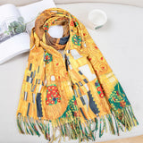 New Cashmere Scarf Women Digital Printing Pashmina Shawl Wraps Gustav Klimt Oil Painting Der Kuss Bandana Femme Foulard Tassels