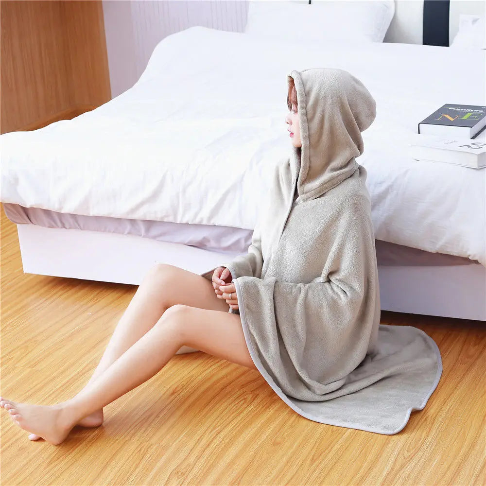 Textile City Ins Hooded Blanket Trend Plush Thick Throw With Buttons Shawl Cloak Warm Flannel Solid Shawl Throw Blanket