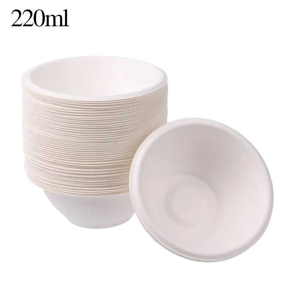 50PCS/Pack 220/350/500ml Disposable Dinnerware ECO-Friendly White Paper Bowl Tableware Outdoor Party Dining Barbecue Supplies