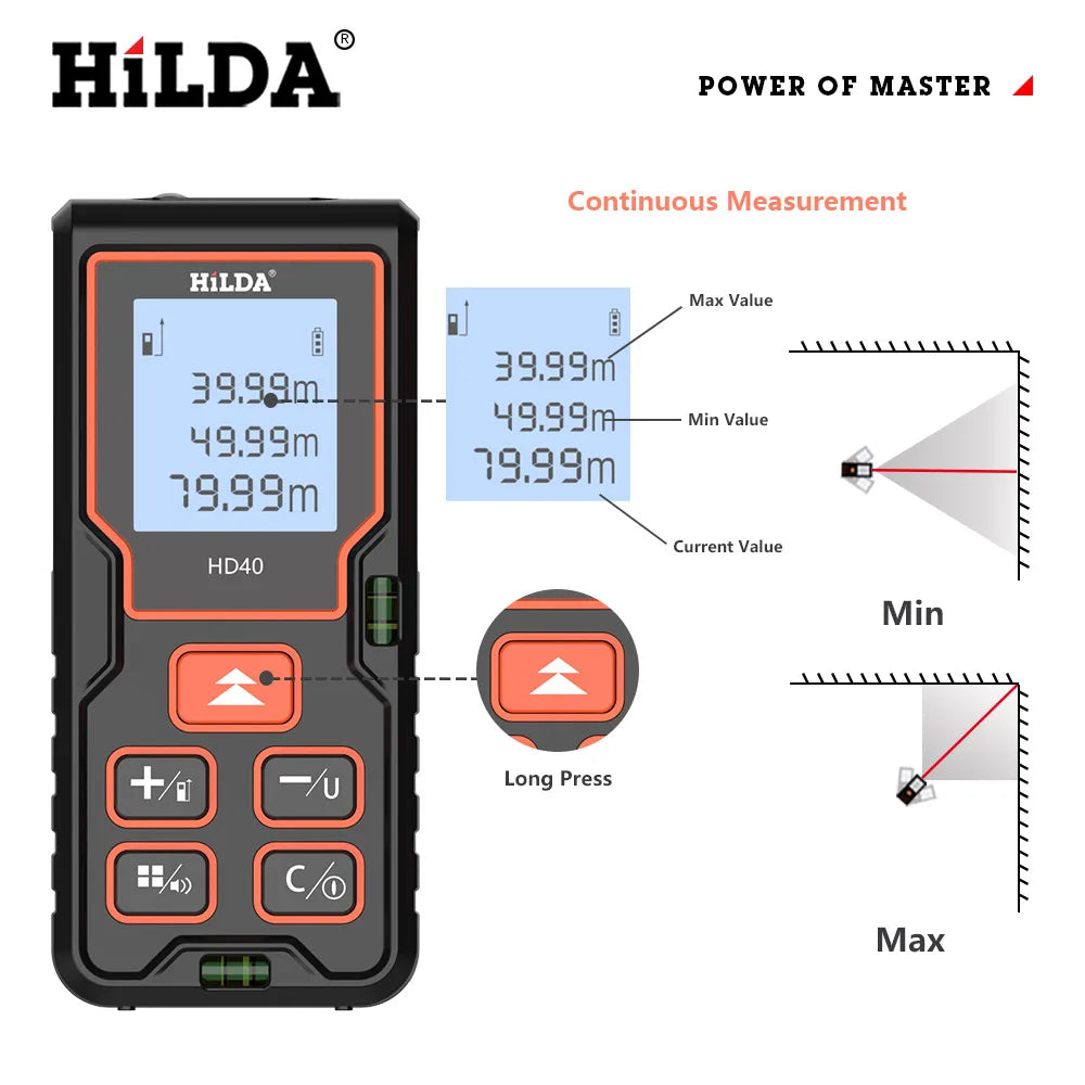 HILDA Laser Rangefinder Distance Meter 40M 60M 80M 100M Rangefinder Laser Tape Range Finder Building лазерный дальномер