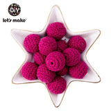 Let's Make 100Pcs Crochet Beaded Wood Teether 16mm Round Baby Wooden Teether Crochet Toys Braided Teething Beads Baby Oral Care