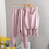 GIGOGOU Spring Autumn 3 Piece Women Cardigan Tracksuits Fashion Knitted Pocket Pant Set Ladies Sweater Suit