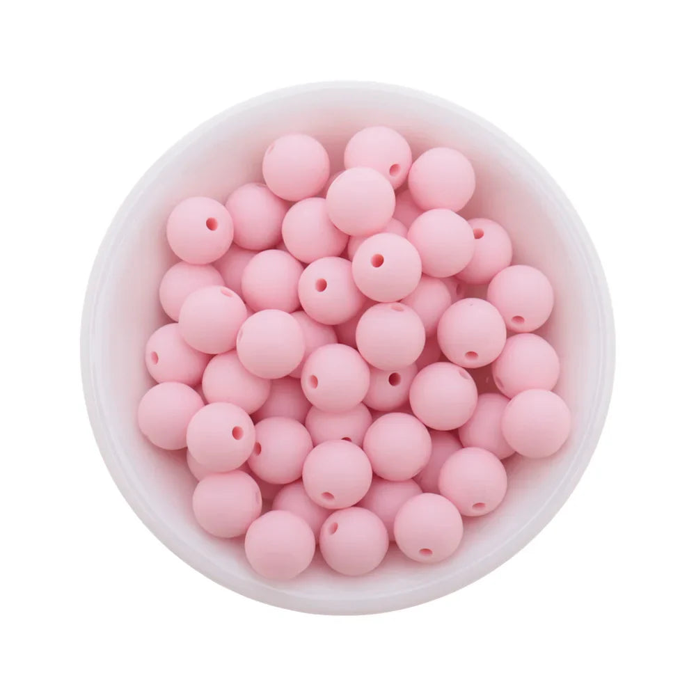 Fkisbox 500pcs 12mm Silicone Round Loose Beads Baby Teether BPA Free Pacifier Chain Accessories Tooth Nurse Chewable Gift DIY