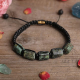 Natural Black Tourmaline Nugget Beads Knotted Handmade Woven Bracelet Women Stone Beads Braid Bracelet Adjustable N0456AMI