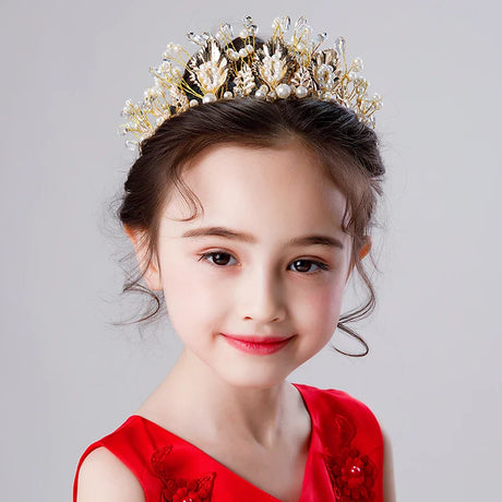 New Silver Color Gold Handmade Headbands Pearls Crystal Tiara Chlidren Hairbands Wedding Hair Accessories Veil Women Girls Kid