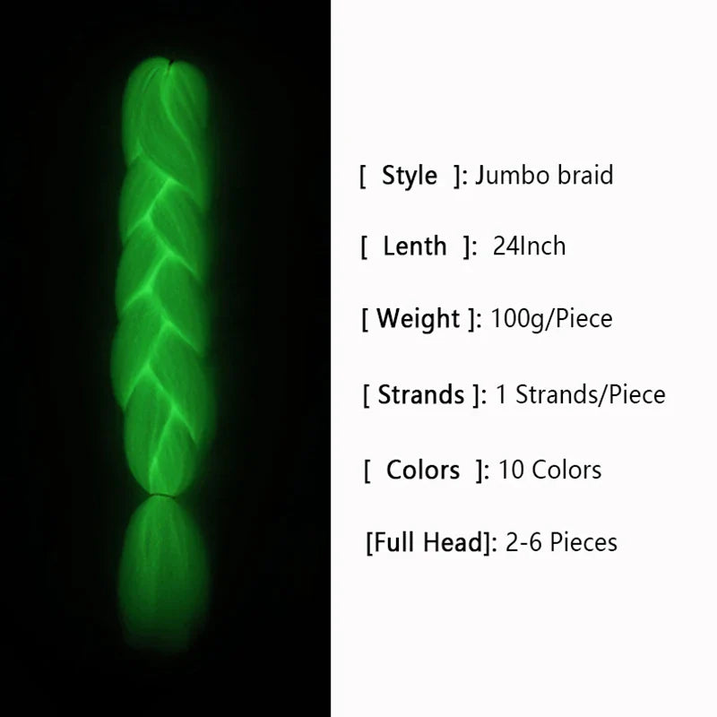 24 Inch Luminous Jumbo Braiding Hair Pre Stretched Afro Ombre Synthetic Hair Braid Extension For White Women Box Twist