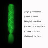 24 Inch Luminous Jumbo Braiding Hair Pre Stretched Afro Ombre Synthetic Hair Braid Extension For White Women Box Twist