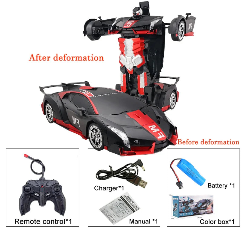 2IN1 Electric RC Car Transformation Robots One-key Deformation Car Outdoor Remote Control Sports Car Model  Children Boys Toys