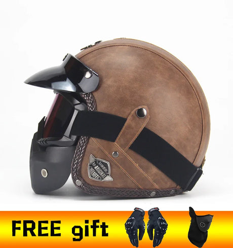 2020 New PU Leather retro Helmets 3/4 Motorcycle Chopper Bike helmet open face vintage motorcycle helmet