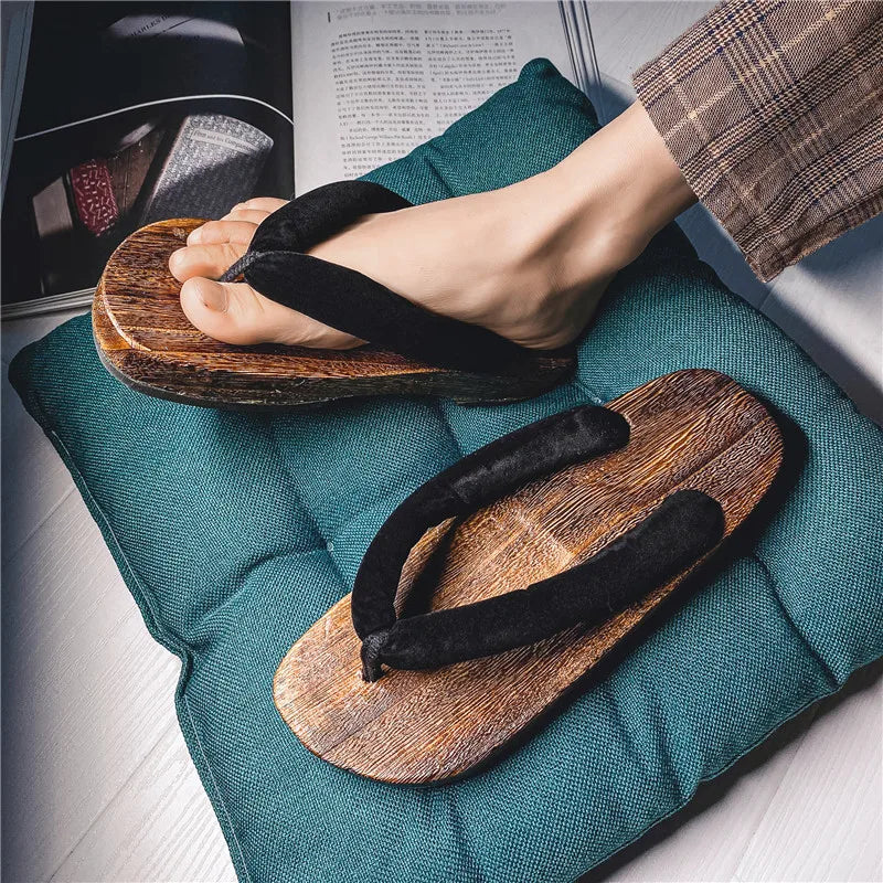 Clogs Men's Slippers Japanese Style Wooden Shoes Handmade Chinese Style Wooden Slippers Home Summer Sandals Flip Flops Women