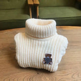 High Quality Sweater With Bear Pure Winter Boy Girl Kid Thick Knitted Turtleneck Shirts Solid High Collar Pullover Fluff Sweater