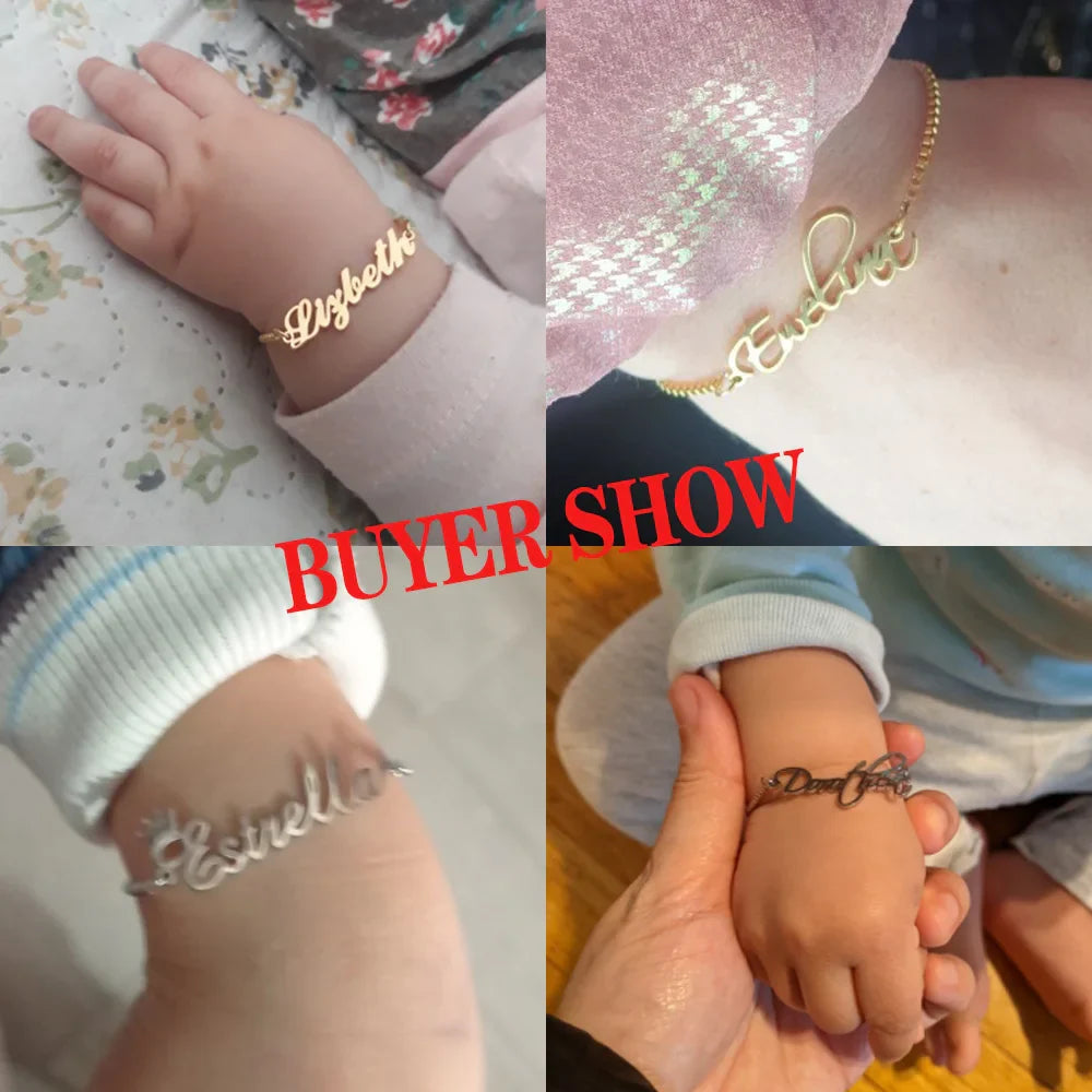 Lemegeton Custom Name Bracelet For Women Personalized Bracelet with Children's Baby Name Stainless Steel Customized Jewelry Gift