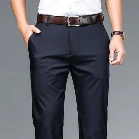 Summer Men's Business Casual Pants Bamboo fiber Fabric Straight High Quality Trousers  Men Bussiness  For Office stretch pants