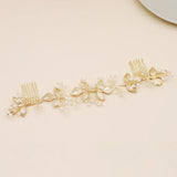 QYY Newest Gold Color Leaves Wedding Hair Comb Long Bridal Hair Accessories Jewelry Pearls Alloy Headpieces Hair Clips