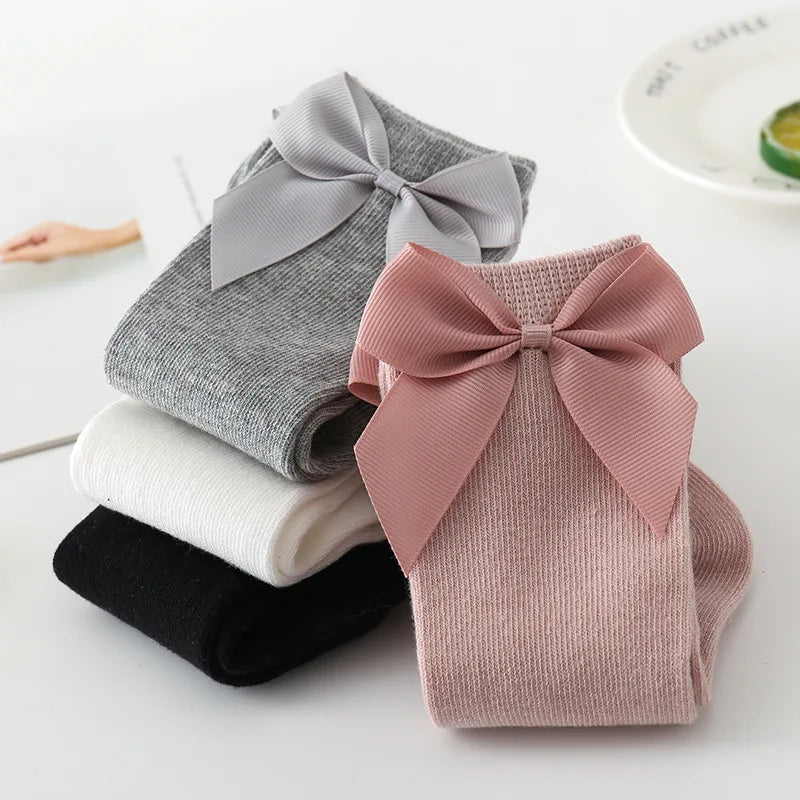 2023 Baby Girls Socks New Toddlers Girl Big Bow Knee High Long Soft Kids Socks Bowknot 100% Cotton 0-5Years Newborn Socks